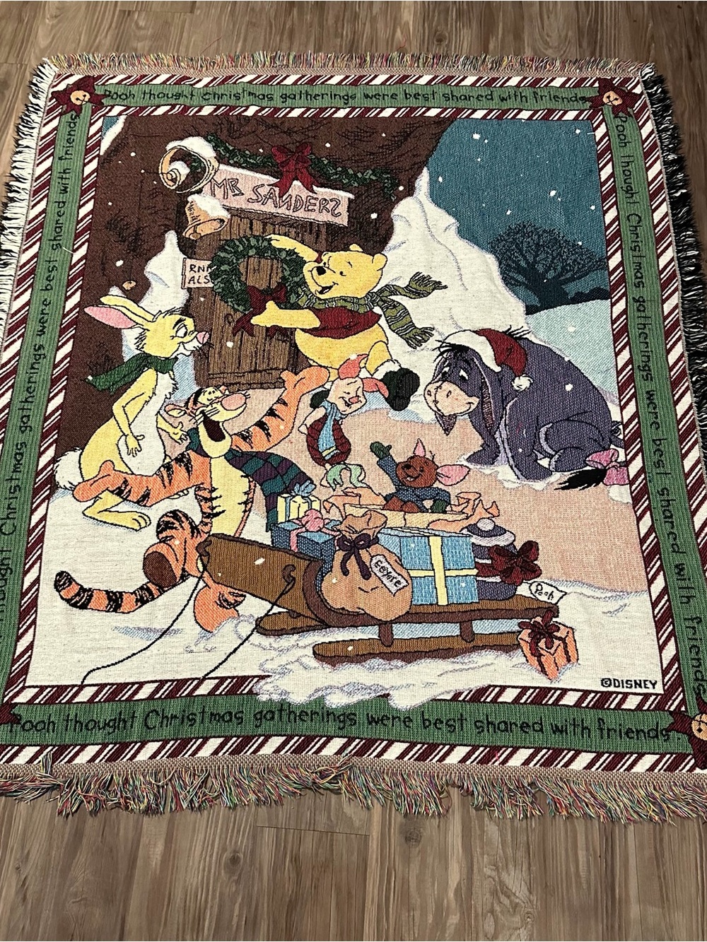 Vintage Christmas Winnie the Pooh Woven Blanket